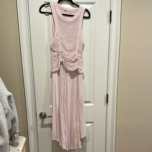 Light Pink Women's Ruched Mesh Maxi Dress